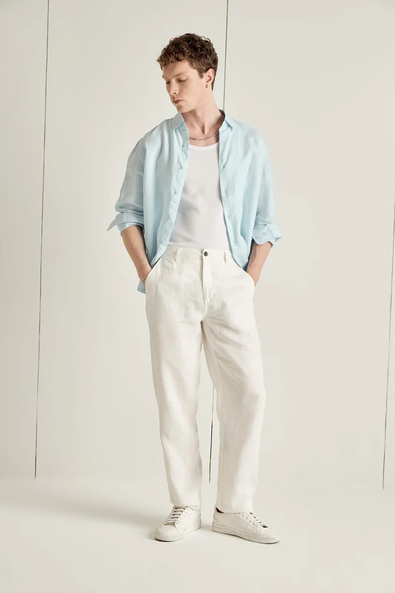 ديفاكتو Regular Fit Polo Collar Linen Shirt