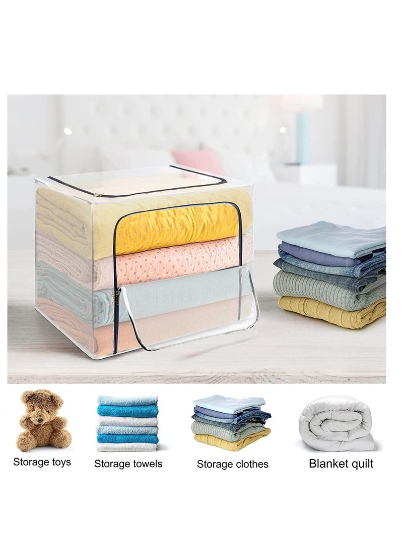 DUNISO Foldable Clothes Storage Boxes with Steel Frame 66L 3 Pack Transparent Foldable Storage Boxes Double Zipper Clothes Storage Organizer for Clothing Shoe Toys Bedroom(White-3PCS(66L)  - Image 2