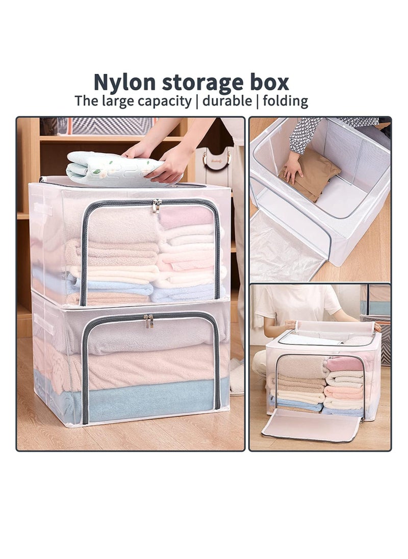 DUNISO Foldable Clothes Storage Boxes with Steel Frame 66L 3 Pack Transparent Foldable Storage Boxes Double Zipper Clothes Storage Organizer for Clothing Shoe Toys Bedroom(White-3PCS(66L)  - Image 4