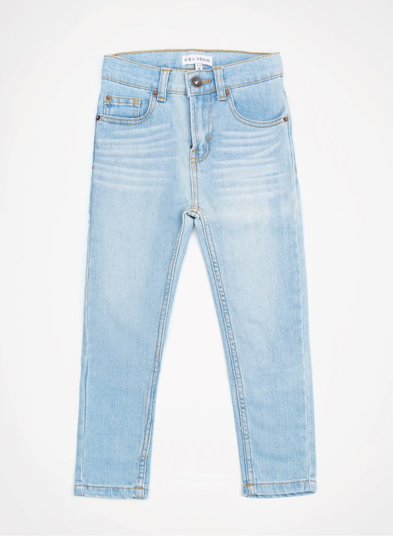 Web Denim Web Denim Cotton Regular fit Washed Comfortable Light Blue Mid Rise Jeans For Boys  - Image 1