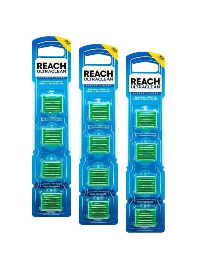 REACH Listerine Ultraclean Access Flossers Disposable Heads Fresh Mint Crystals 28 Each (Pack of 3) - Image 1