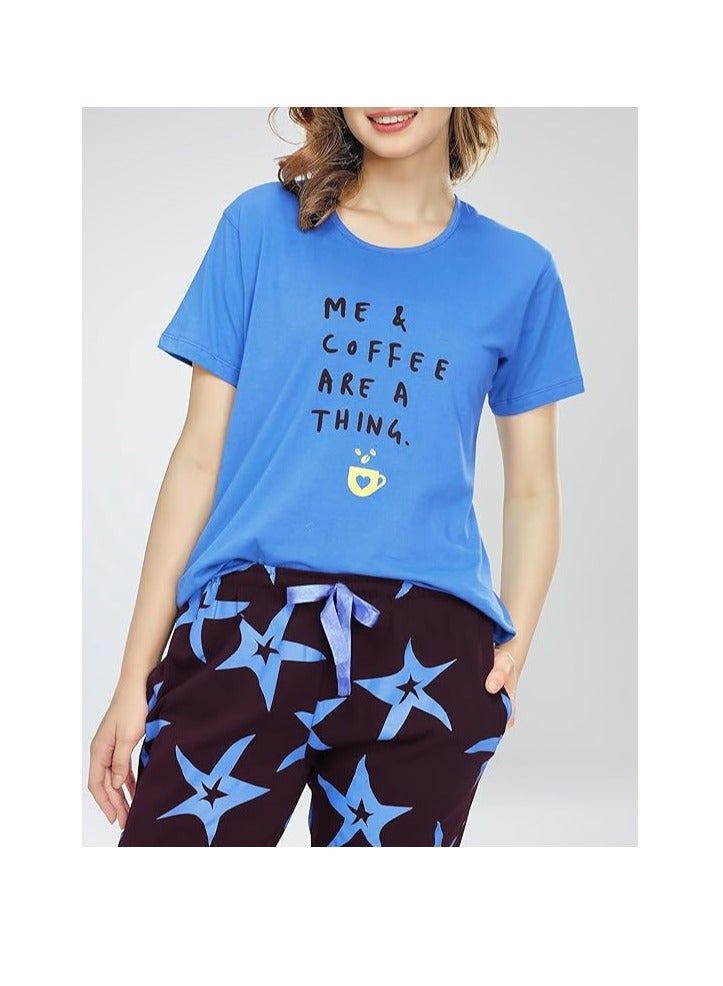Accessorize Kingdom Night Suit for Women's Star Printed Cotton Night Dress of Top and Capri Set  - Image 2
