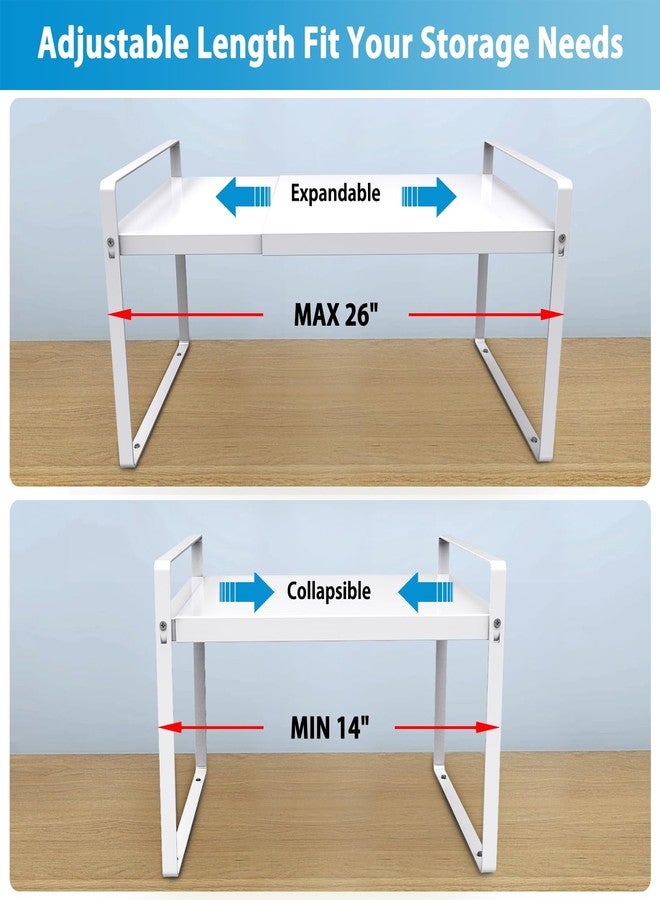 Yuleimy Expandable Cabinet Shelf Organizer Riser (14"-26"), Heavy Duty 11" Deep Metal Countertop Storage Rack for Kitchen Pantry & Cupboard, Holds 55 LBS with Nonslip Legs, White - Image 2