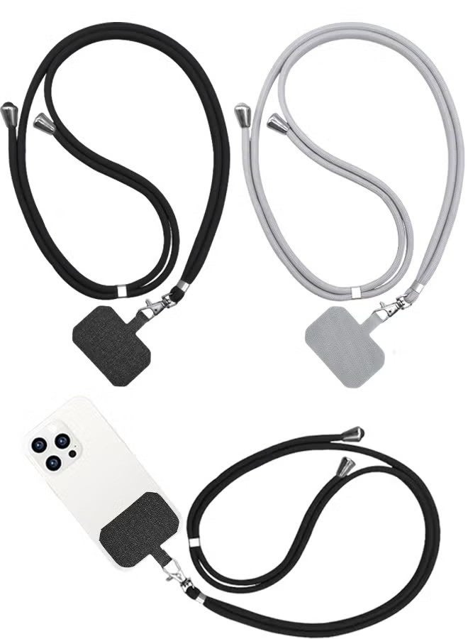 2 pcs Phone Lanyard, Universal Crossbody Cell Phone Lanyards, Multifunctional Nylon Patch Adjustable Shoulder Neck Strap Compatible with Most Smartphones(Black+Grey) - Image 1