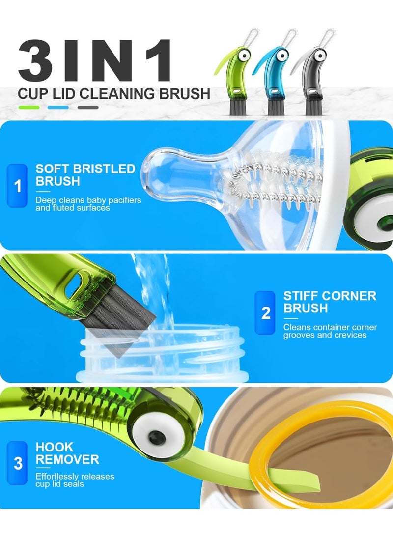 3 in 1 Cup Lid Cleaning Brush 3 PCS - Home Kitchen Multifunctional Cleaning Brush Set, Gap Cleaner Brushs and Portable Travel Bottle Lid Cleaner Tools (Multicolor) - Image 4
