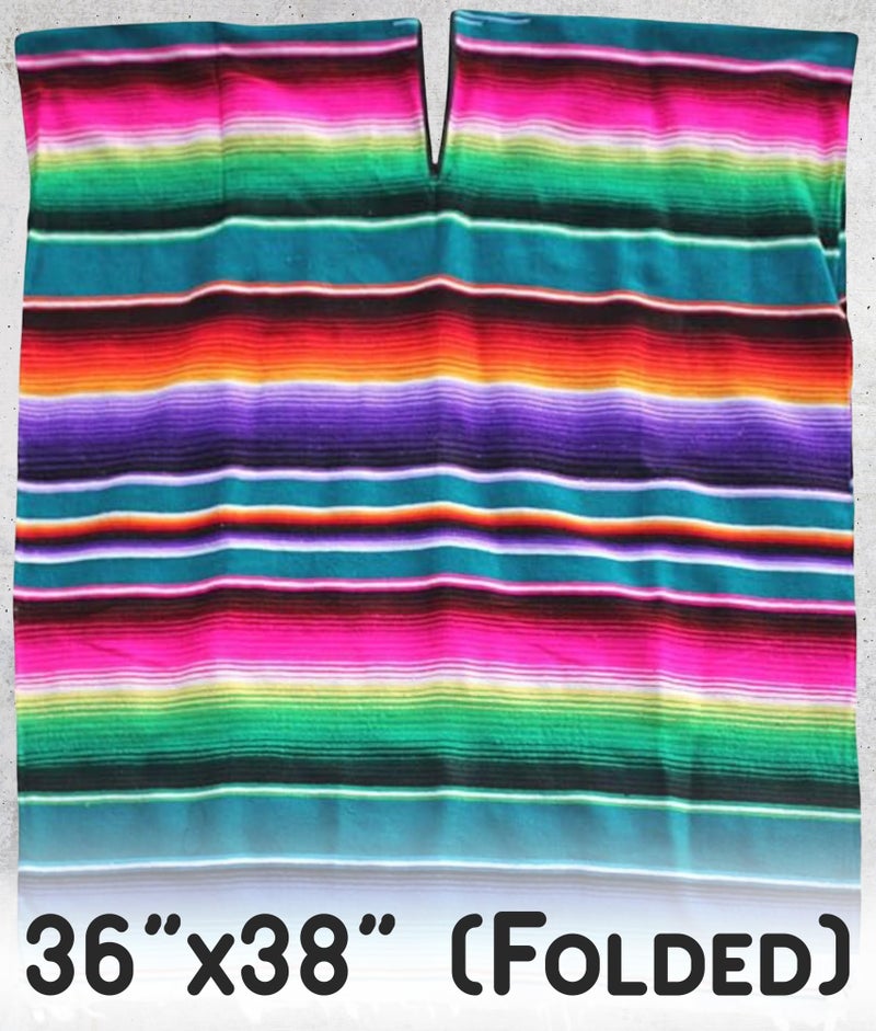 Del Mex Mexican Serape Adult Poncho Sarape (Teal) - Image 5
