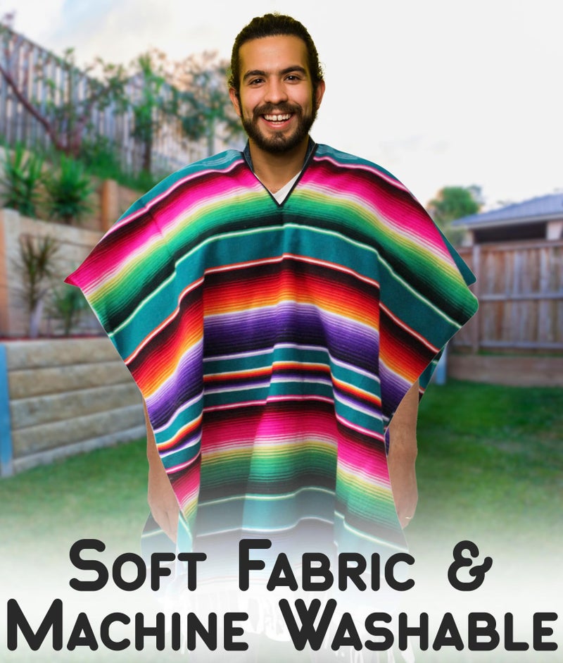 Del Mex Mexican Serape Adult Poncho Sarape (Teal) - Image 3