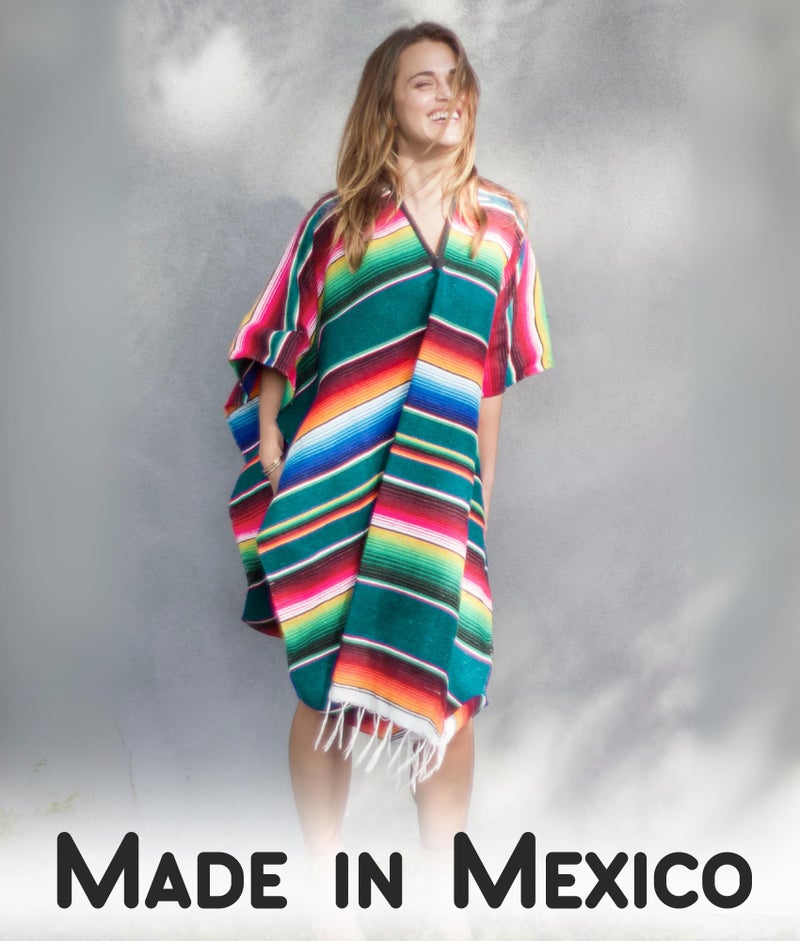 Del Mex Mexican Serape Adult Poncho Sarape (Teal) - Image 2