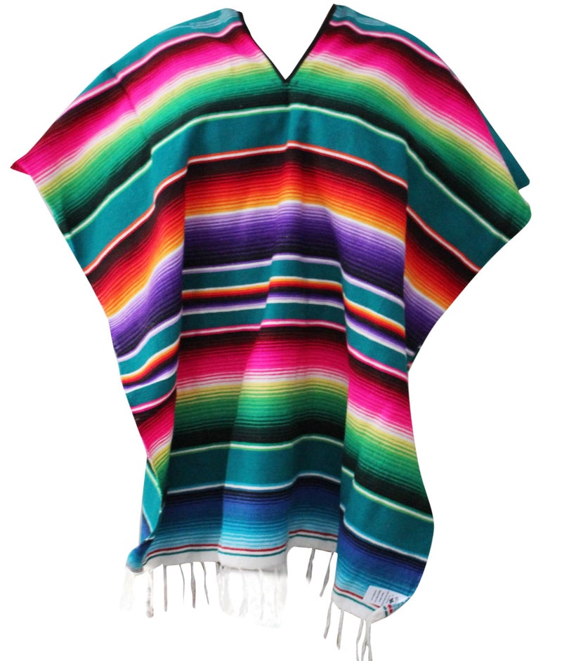 Del Mex Mexican Serape Adult Poncho Sarape (Teal) - Image 1