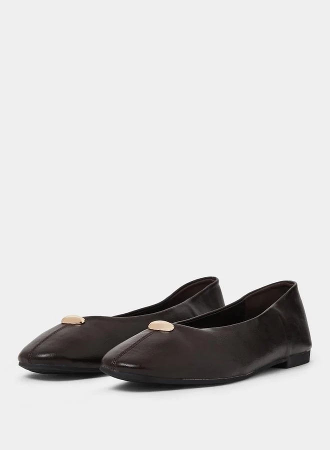 Styli Brown Metal Accent Ballerina Shoes