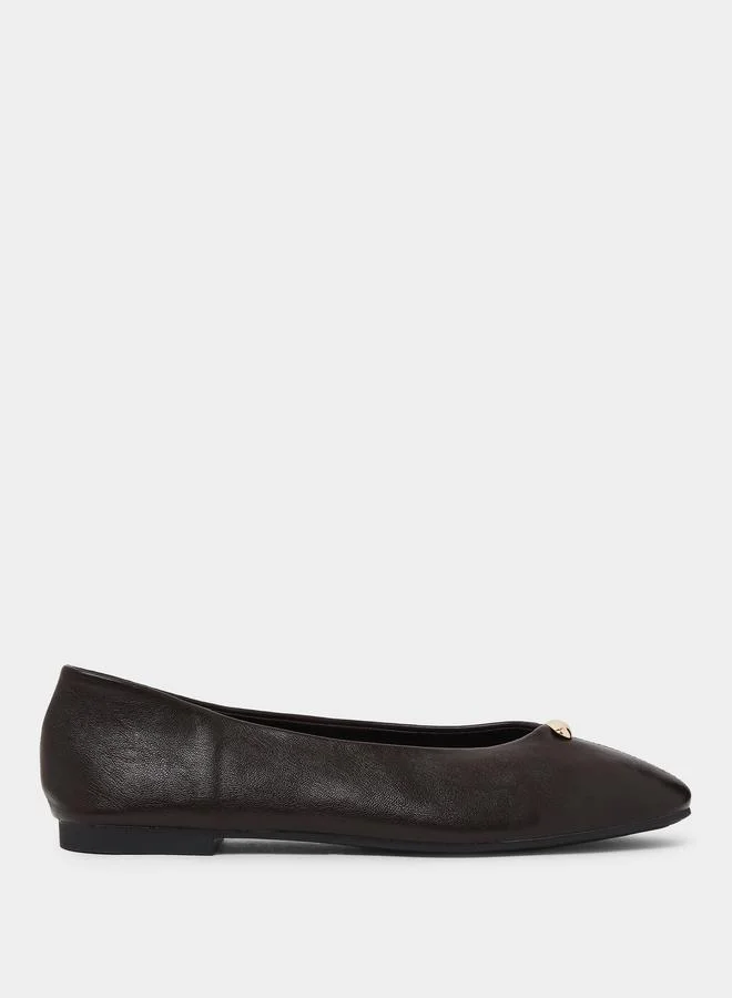 Styli Brown Metal Accent Ballerina Shoes