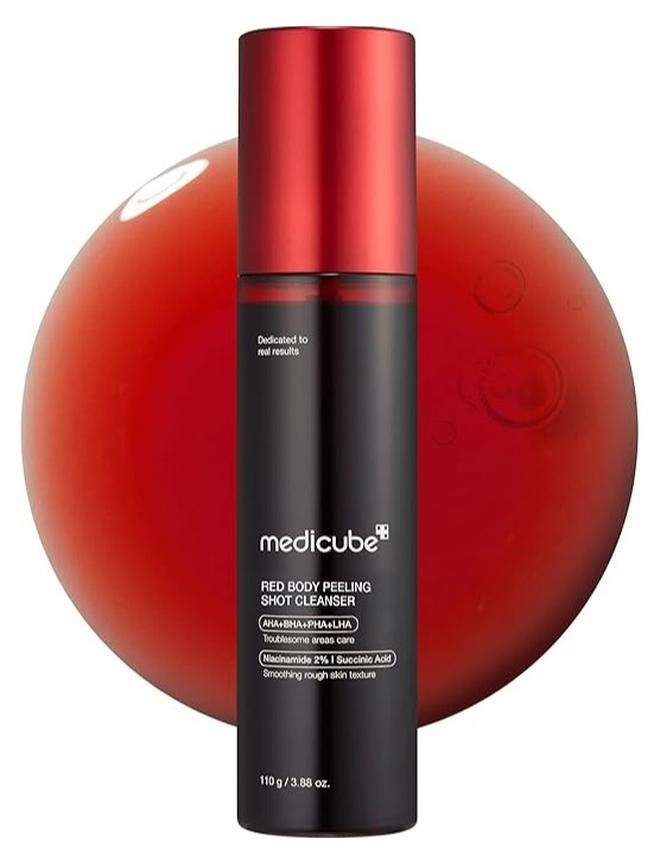 medicube Red Body Peeling Shot, Strawberry Skin Body Spray Cleanser, AHA + BHA + Succinic Acid, Exfoliating, 3.88 oz. - Image 1