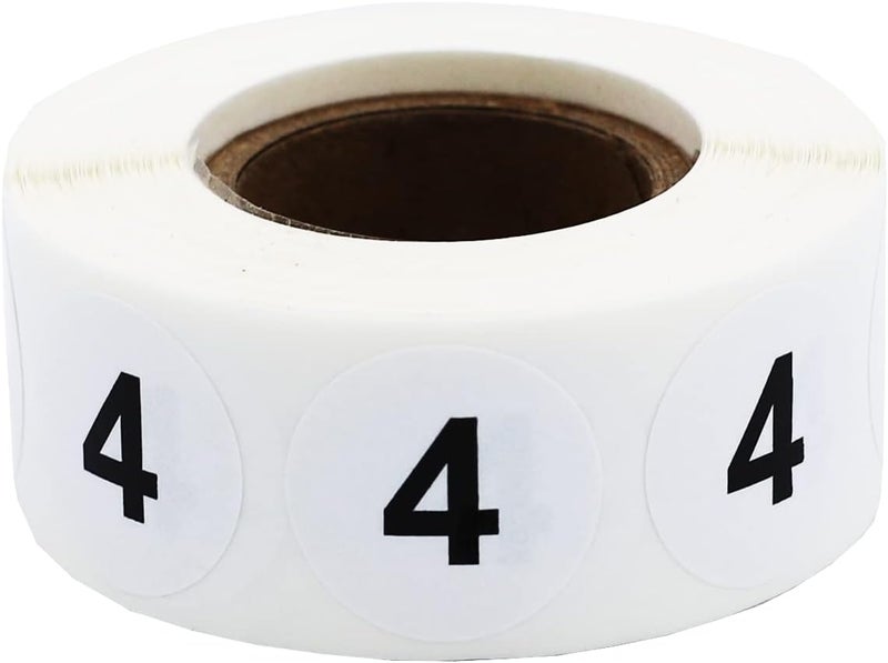 InStockLabels.com White with Black Number 4 Circle Dot Stickers, 3/4 Inch Round, 500 Labels on a Roll for Organization and Inventory - Semi-Gloss Finish - Made in The USA - Image 1