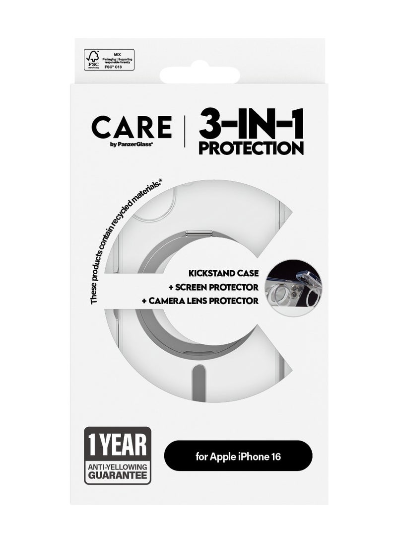 PanzerGlass CARE by PanzerGlass® Feature 3-in-1 Ceramic Bundle for iPhone 16, MagSafe compatible Kickstand case, an Ultra-Wide Fit Ceramic Screen Protector, and HoopsTM Ceramic Camera Lens Protector - with mounting aid for easy installation - Image 3
