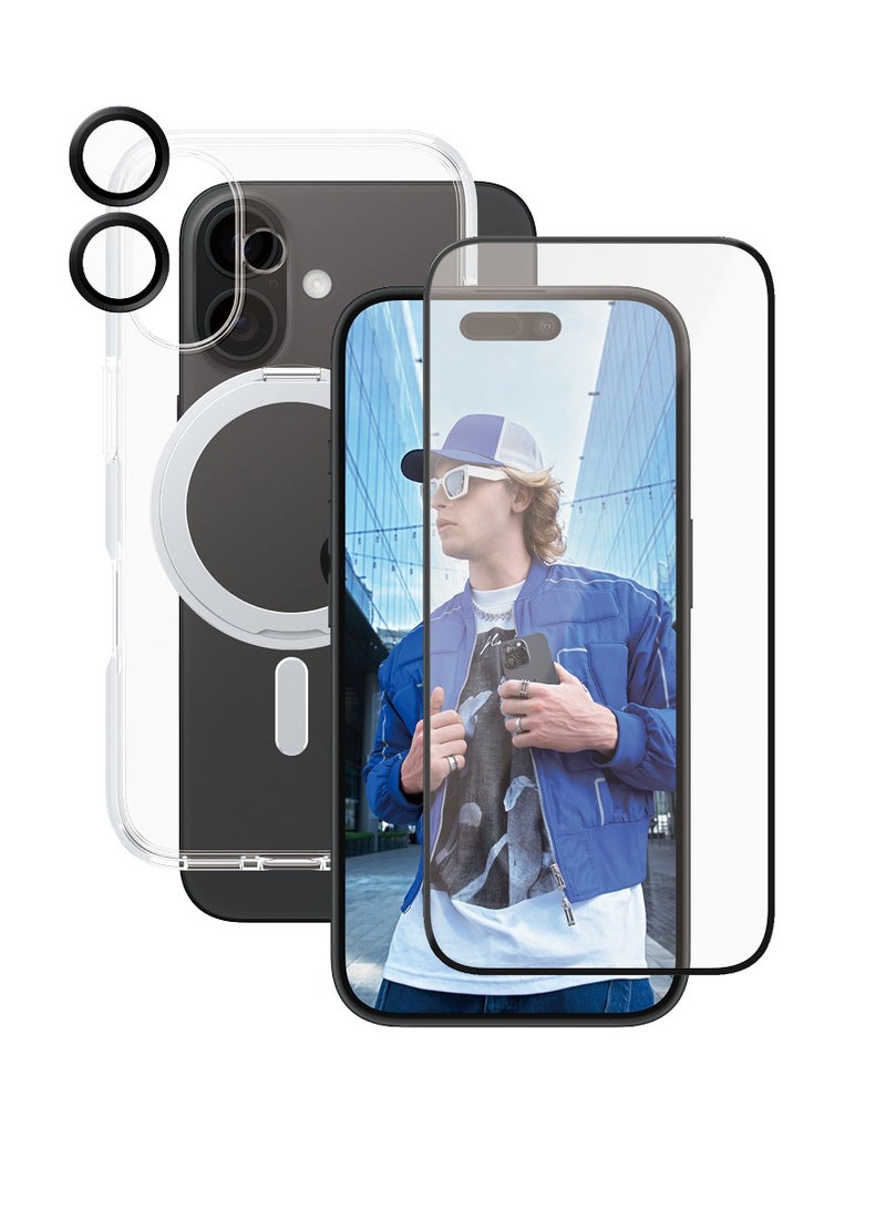 PanzerGlass CARE by PanzerGlass® Feature 3-in-1 Ceramic Bundle for iPhone 16, MagSafe compatible Kickstand case, an Ultra-Wide Fit Ceramic Screen Protector, and HoopsTM Ceramic Camera Lens Protector - with mounting aid for easy installation - Image 2