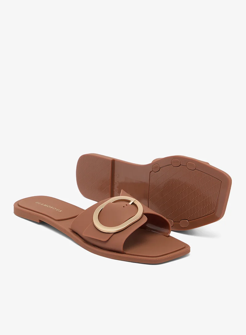 Glamorous BROWN MATTE Elly Buckle Flat Sandals for Women | Best Price UAE