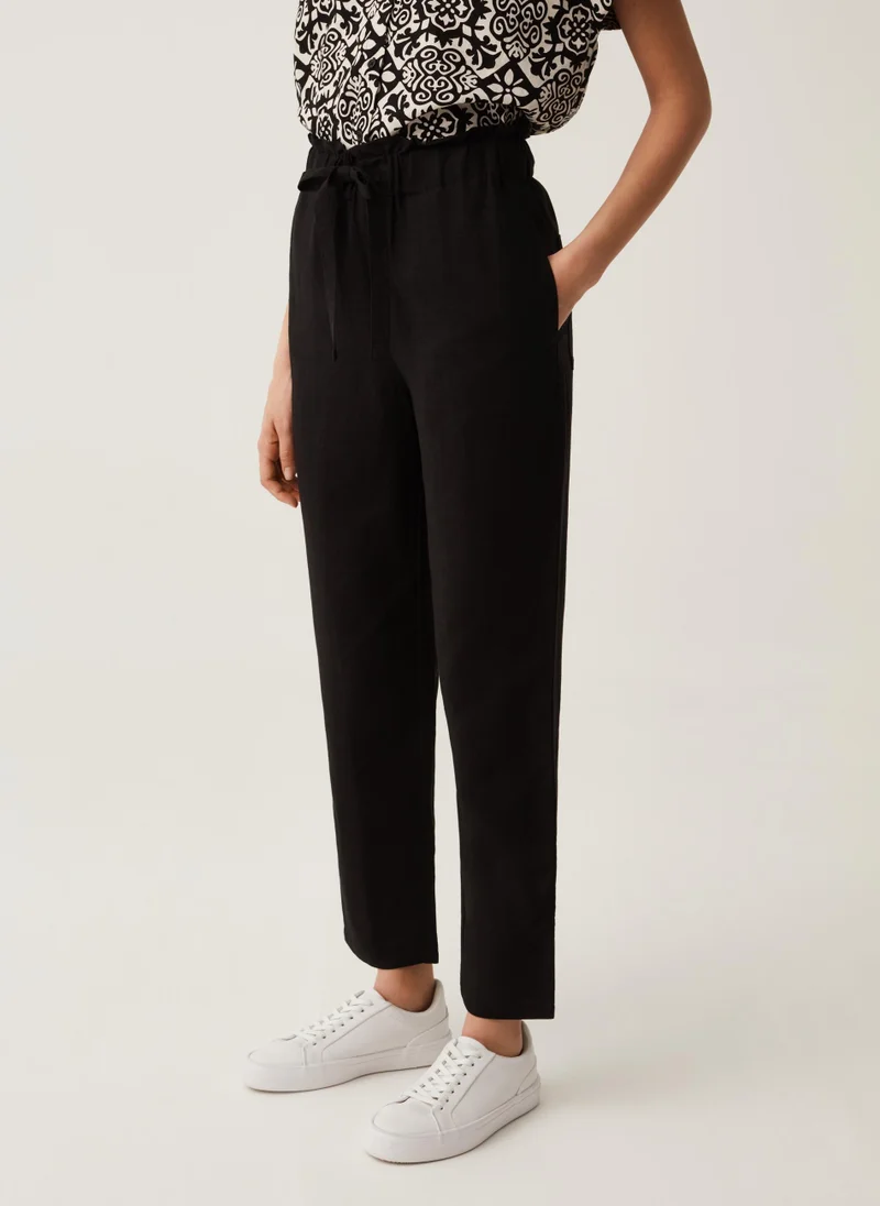 او في اس Ovs Paper Bag Trousers In Linen And Viscose