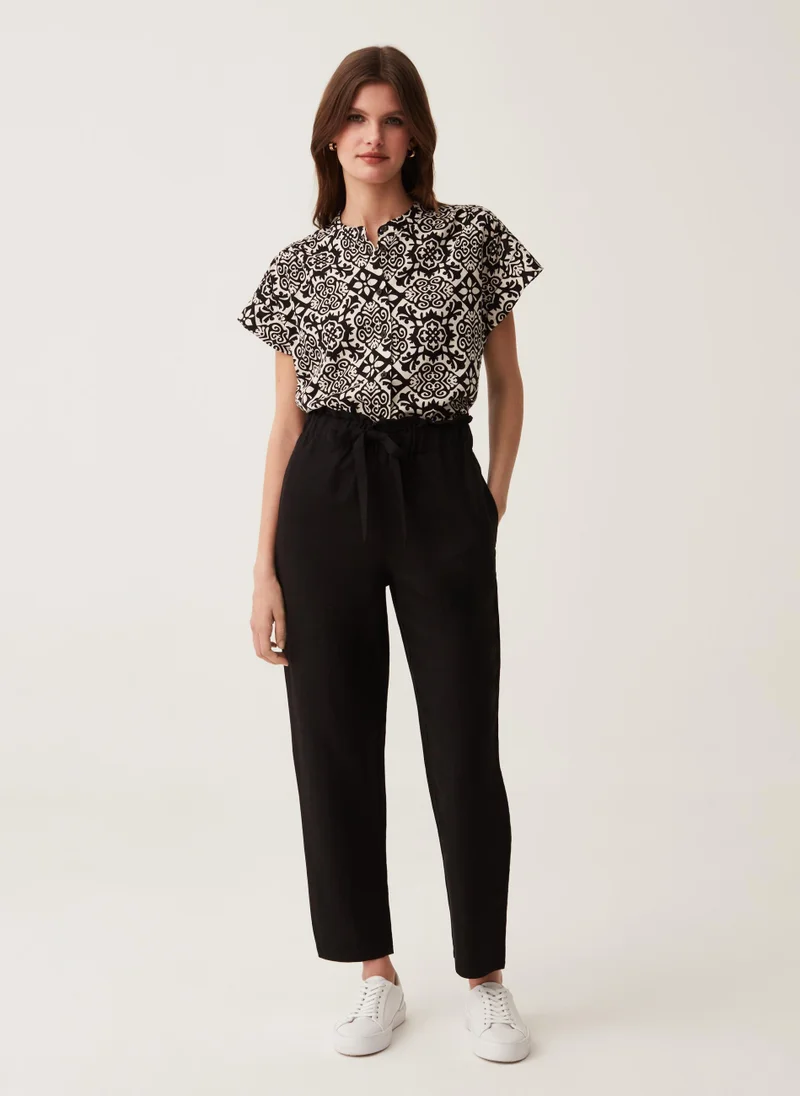 او في اس Ovs Paper Bag Trousers In Linen And Viscose