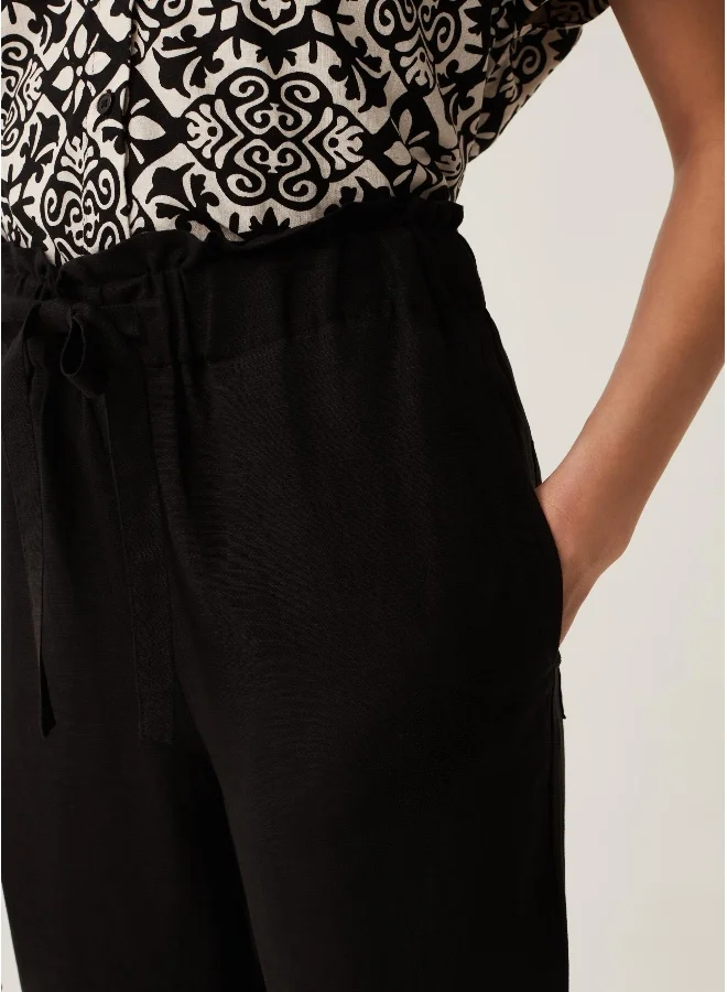 Ovs Ovs Paper Bag Trousers In Linen And Viscose