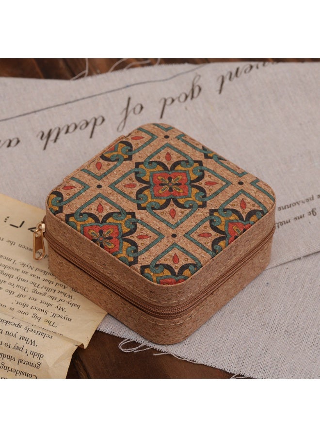 Portable small travel jewelry box storage box. Bohemian style, vintage four-leaf clover design. Essential travel storage - Image 1