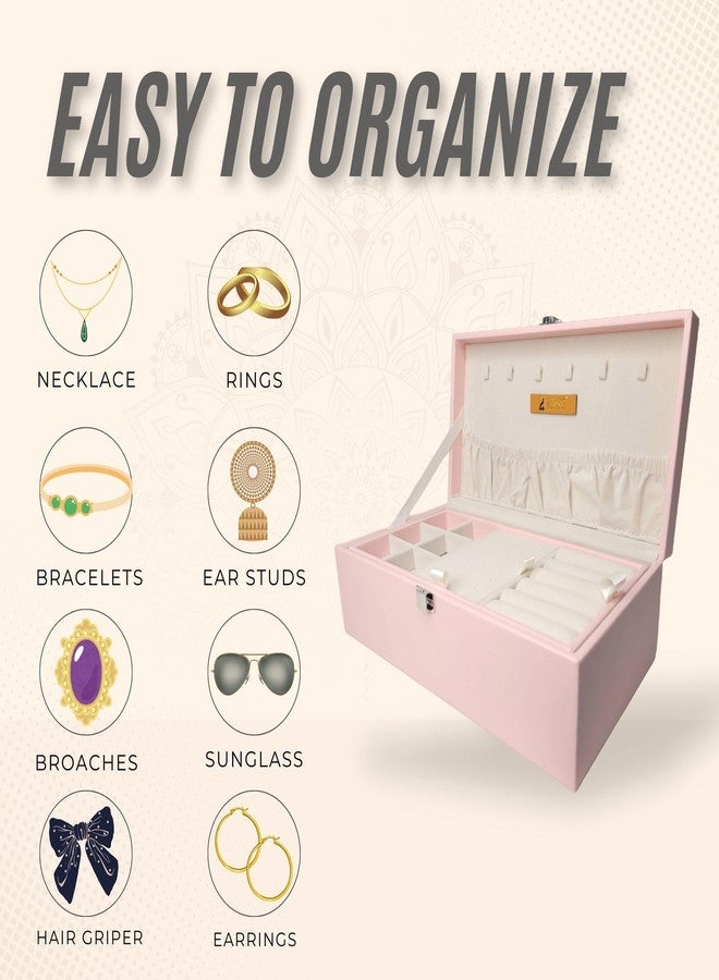 FONSIE Faux Leather Organizer Box pink, Jewellery box Organisers for women, jewelry Storage For Necklace, Earrings, Rings, Bracelet, Portable Storage Box Case With Dividers small - Image 2