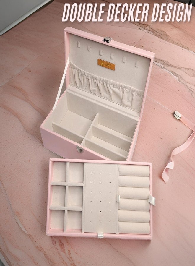 FONSIE Faux Leather Organizer Box pink, Jewellery box Organisers for women, jewelry Storage For Necklace, Earrings, Rings, Bracelet, Portable Storage Box Case With Dividers small - Image 3