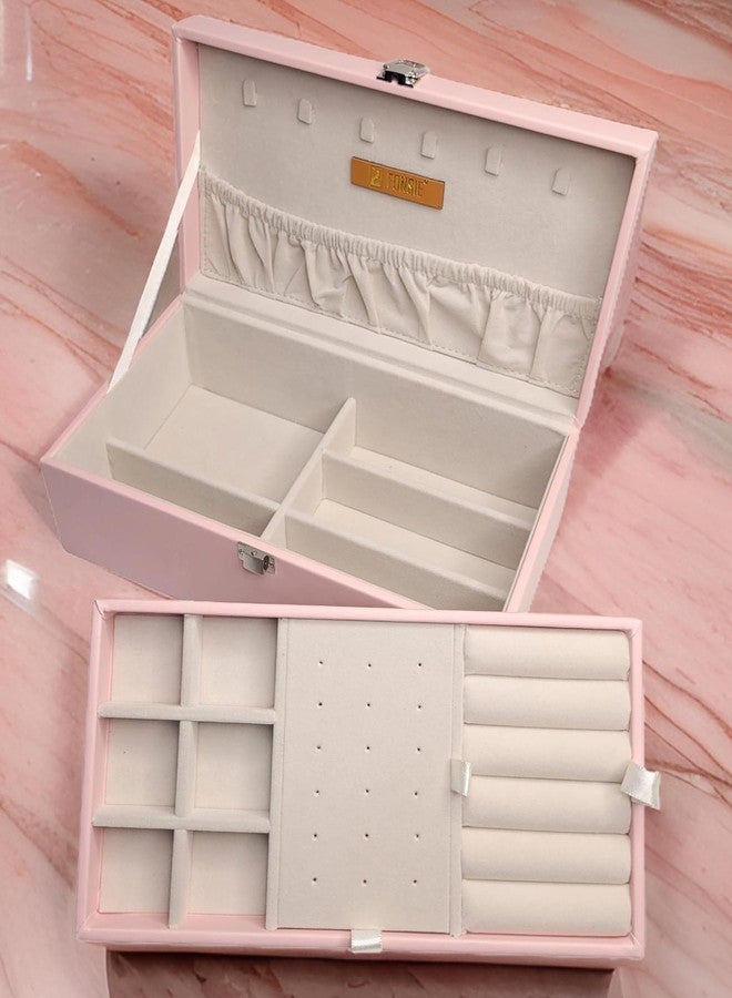 FONSIE Faux Leather Organizer Box pink, Jewellery box Organisers for women, jewelry Storage For Necklace, Earrings, Rings, Bracelet, Portable Storage Box Case With Dividers small - Image 1