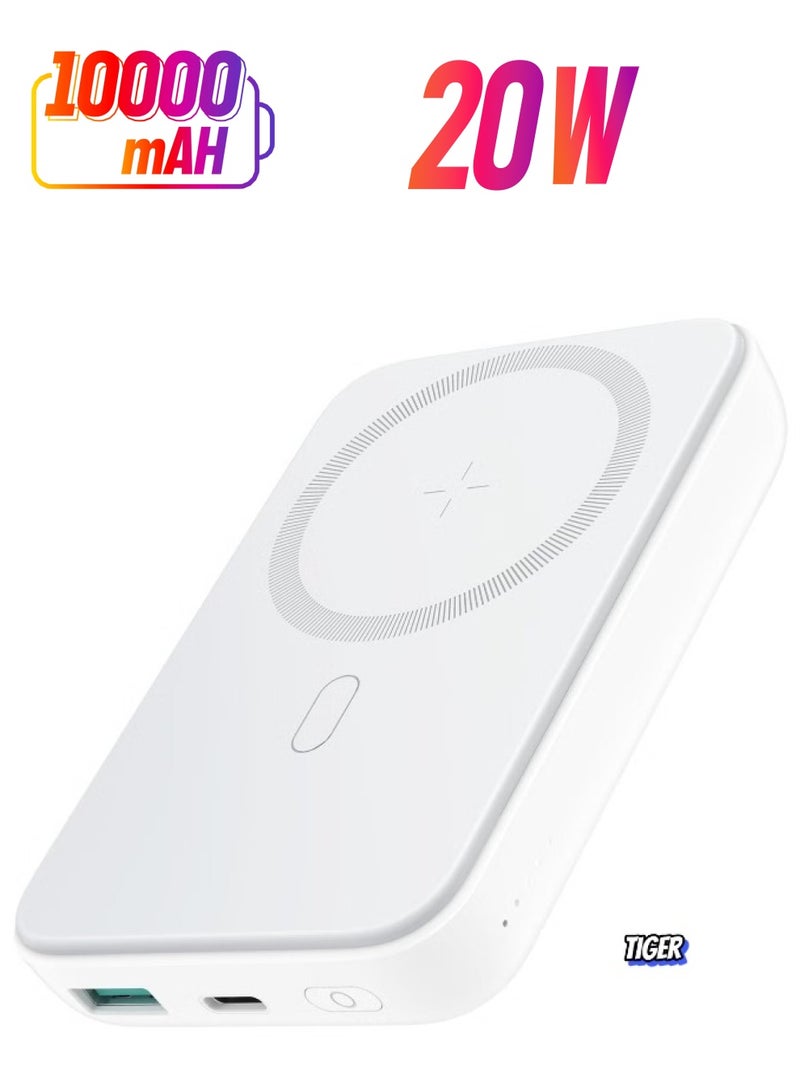 TIGER JR-W020 10000mAh 20W Magnetic Wireless Charging Power Bank – Fast Wireless Charger for iPhone, Samsung, Android Devices, Compact Portable Power Bank with Magnetic Attachment - Image 1