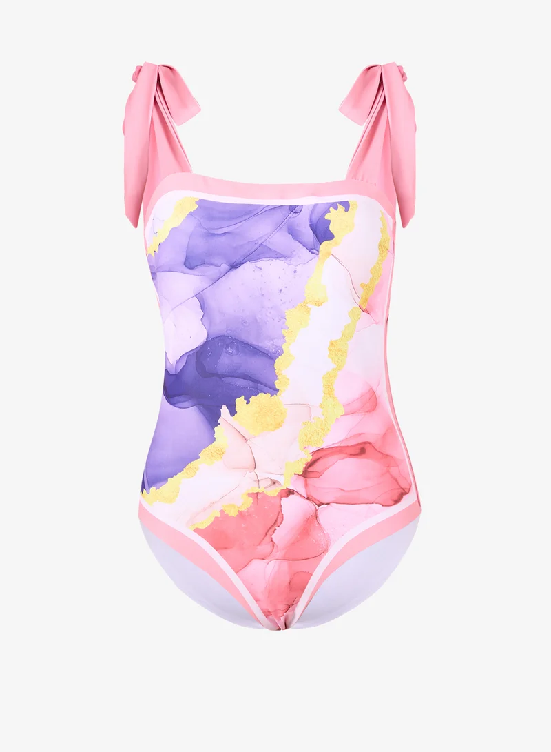 ايلا طقم ملابس سباحة وسارونغ مطبوع