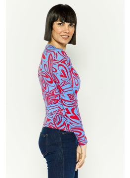 ONLY Women Twisted Neck Long Sleeve All Over Print Top, Multicolor  - Image 3