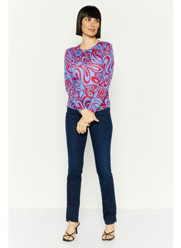 ONLY Women Twisted Neck Long Sleeve All Over Print Top, Multicolor  - Image 4