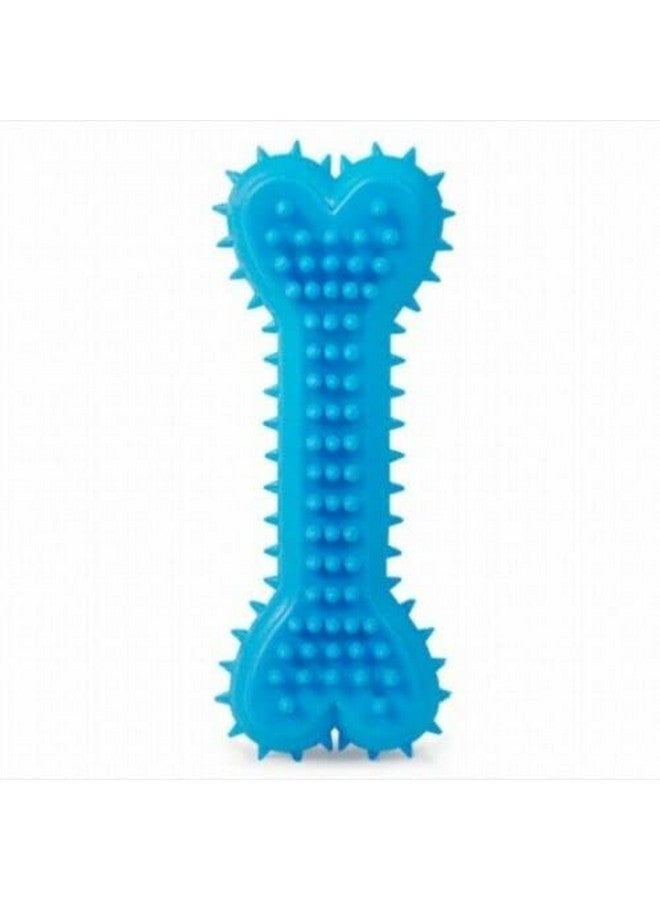 Soft Natural Rubber Squeaky Spiky Bone Chew Toys For Aggressive Chewers Dental Teething Cleaning Toy (Blue) - Image 1