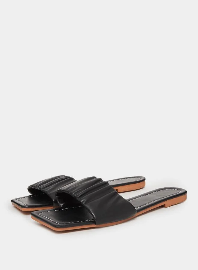 Take Two Black Pleated Slip-On Flat Sandals