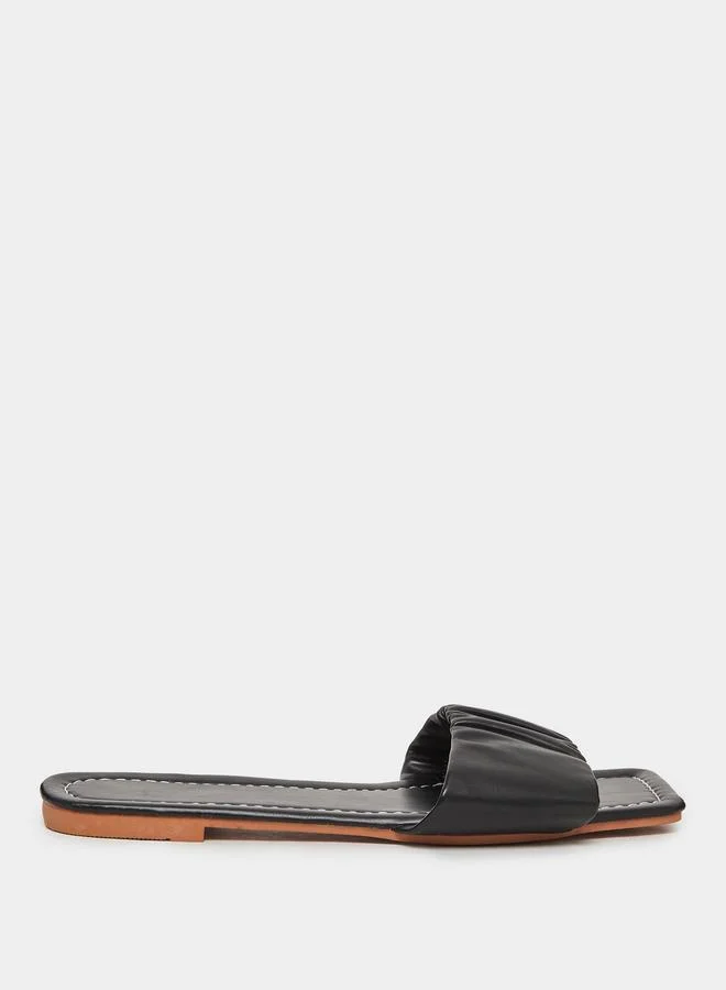 Take Two Black Pleated Slip-On Flat Sandals
