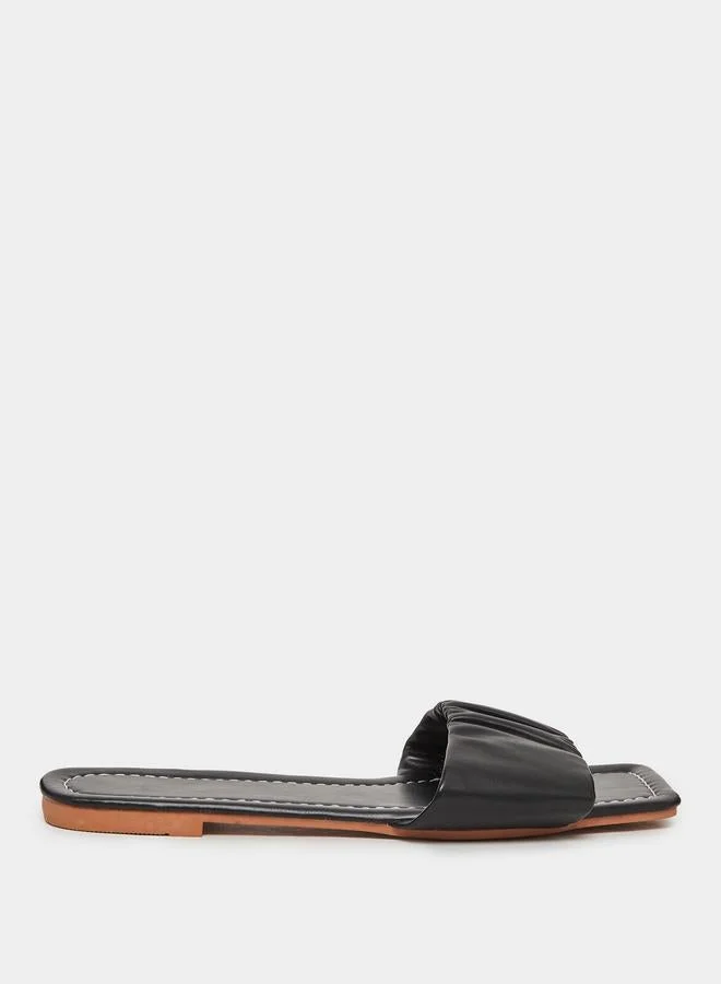 Take Two Black Pleated Slip-On Flat Sandals