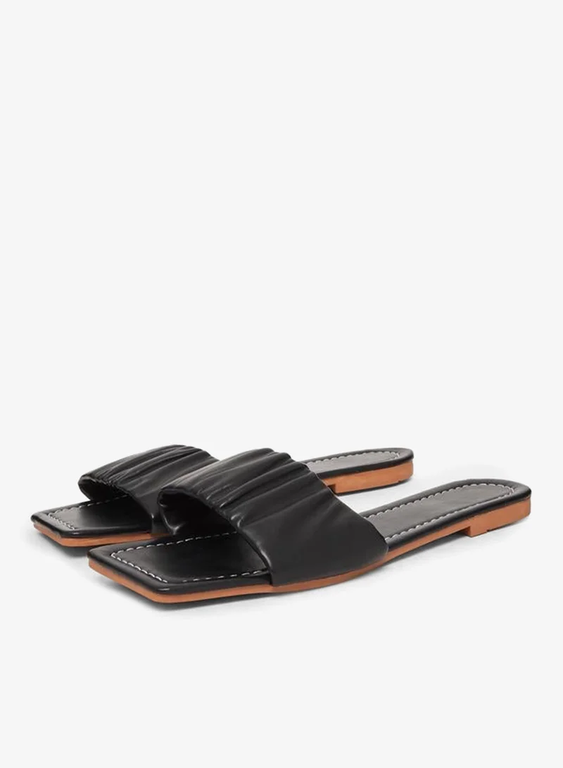 Take Two Black Pleated Slip-On Flat Sandals