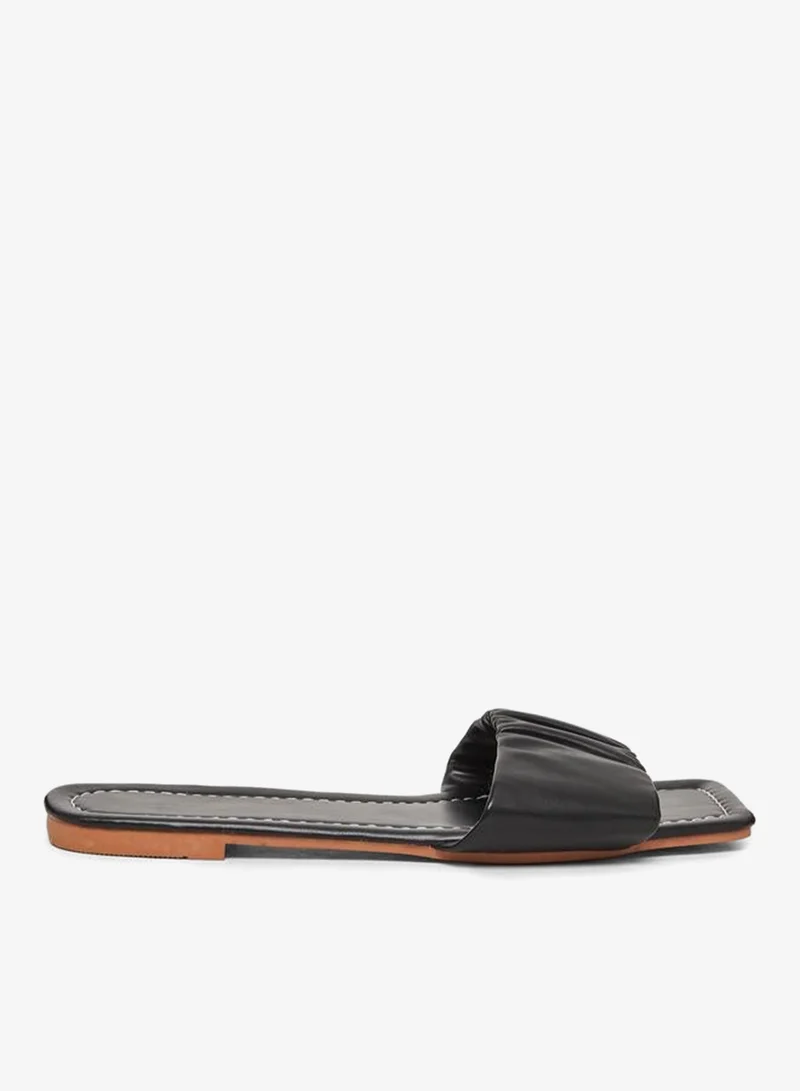 Take Two Black Pleated Slip-On Flat Sandals