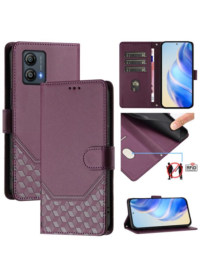 اس-توب جراب لهاتف Motorola Moto G53y 5G / G53j 5G جراب هاتف جلدي بنقش قرص العسل بتقنية RFID - Image 1