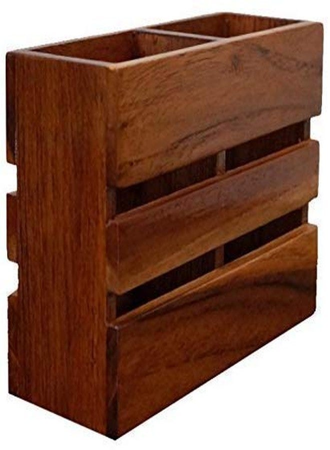 DELUXE WOOD HANDICRAFTS Wood Spoon Holder, Multipurpose Stand, Table Organizer with 2 Wooden Compartment/Spoon Holder//Pen Holder
