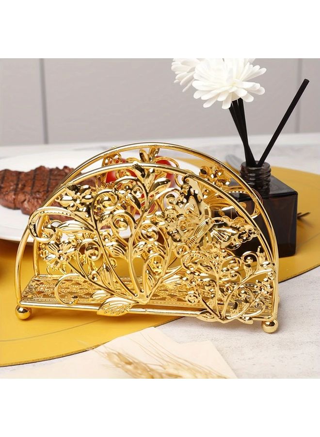 حامل مناديل حديدي أنيق بتصميم زهري، موزع ورق جلبي دائري قطر ٣٫٥٤ بوصة للمنضدة - Image 3