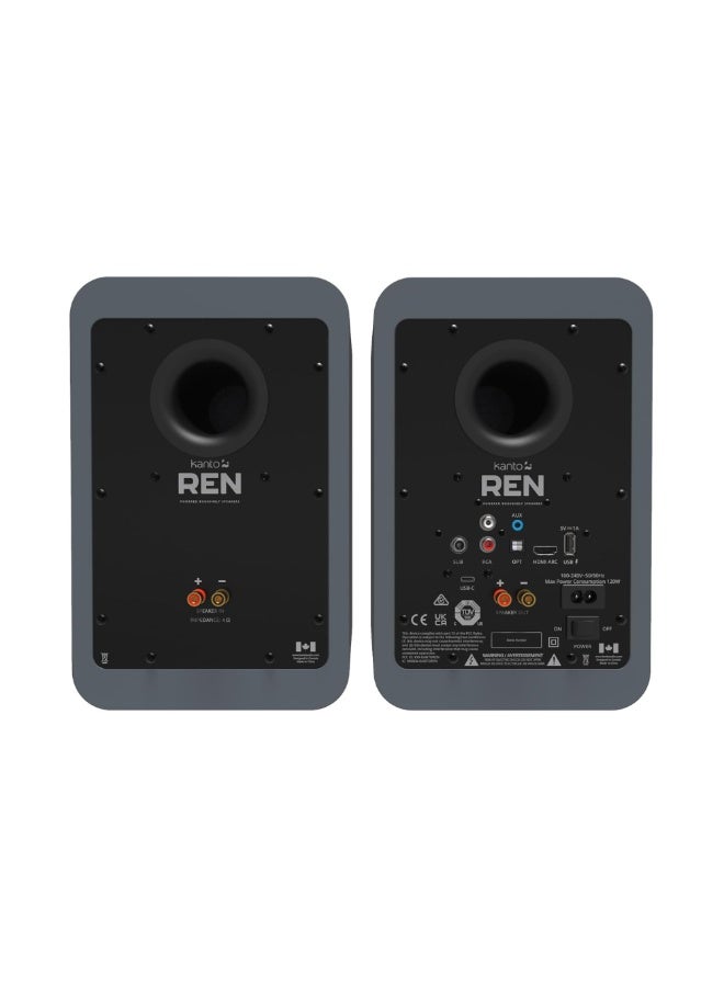 Kanto Audio REN 200W Powered Bookshelf Speakers with HDMI ARC, USB-C, and Bluetooth 5.3-Matte Grey, Pair - Image 2
