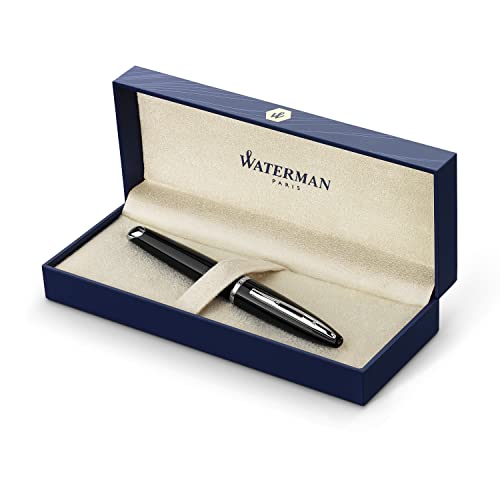 Waterman Duofold Centennial Fountain Pen, Classic Black with Gold Trim, Medium Solid Gold Nib, Black Ink and Convertor, Premium Gift Box - Image 1