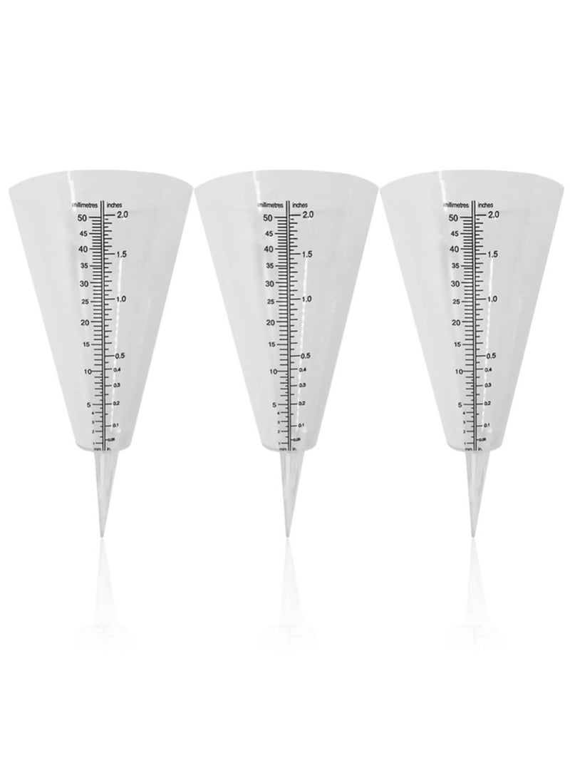 SYOSI 3 Pcs Conical Rain Meter Gauges, Plastic Transparent Measuring Cup with Scale Conical Rain Measuring Cup for Garden Lawn Yard Outdoor