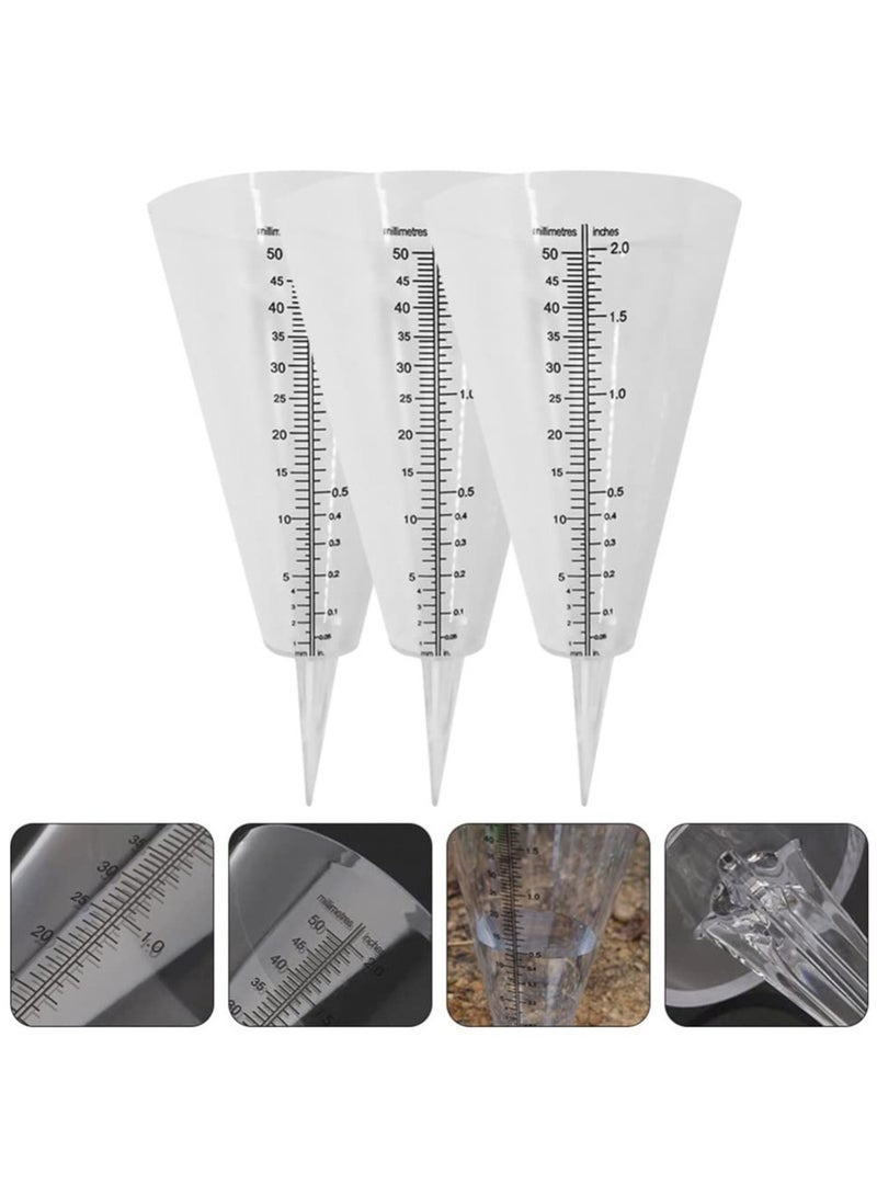 SYOSI 3 Pcs Conical Rain Meter Gauges, Plastic Transparent Measuring Cup with Scale Conical Rain Measuring Cup for Garden Lawn Yard Outdoor