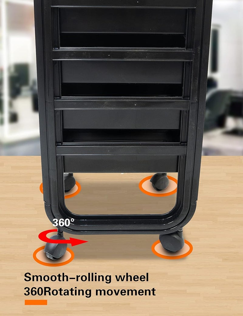 Salon Trolley Cart - A Space-Saving Rolling Cart for Salon Stations with Extra Storage, Including Hair Salon Beauty Cart Tray, Tool Cart (Black1) - Image 5