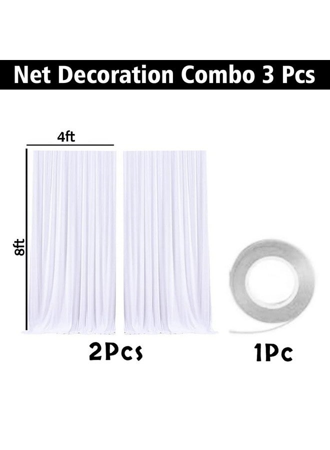 Party Propz White Backdrop for Decoration- 3 Pcs White Net Curtain for Decoration, Birthday Curtains for Decoration, Anniversary Decoration Items, Wedding, Engagement, Cabana Tent for Decoration - Image 2