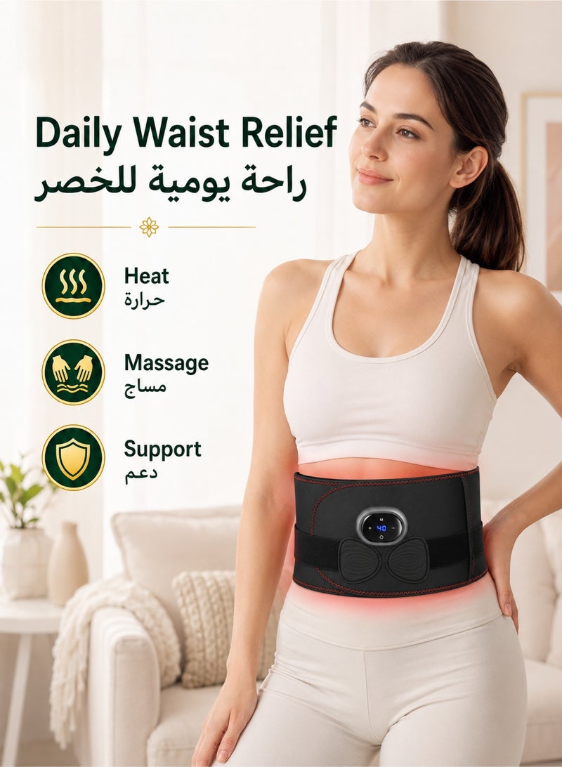 WAKYME Back Massager with Heat, Lumbar Support Belt for Pain Relief, 3 Vibration Modes & 5 Heating Levels, Wearable Electric Heating Pad for Waist, 1800mAh Battery Portable - Image 4