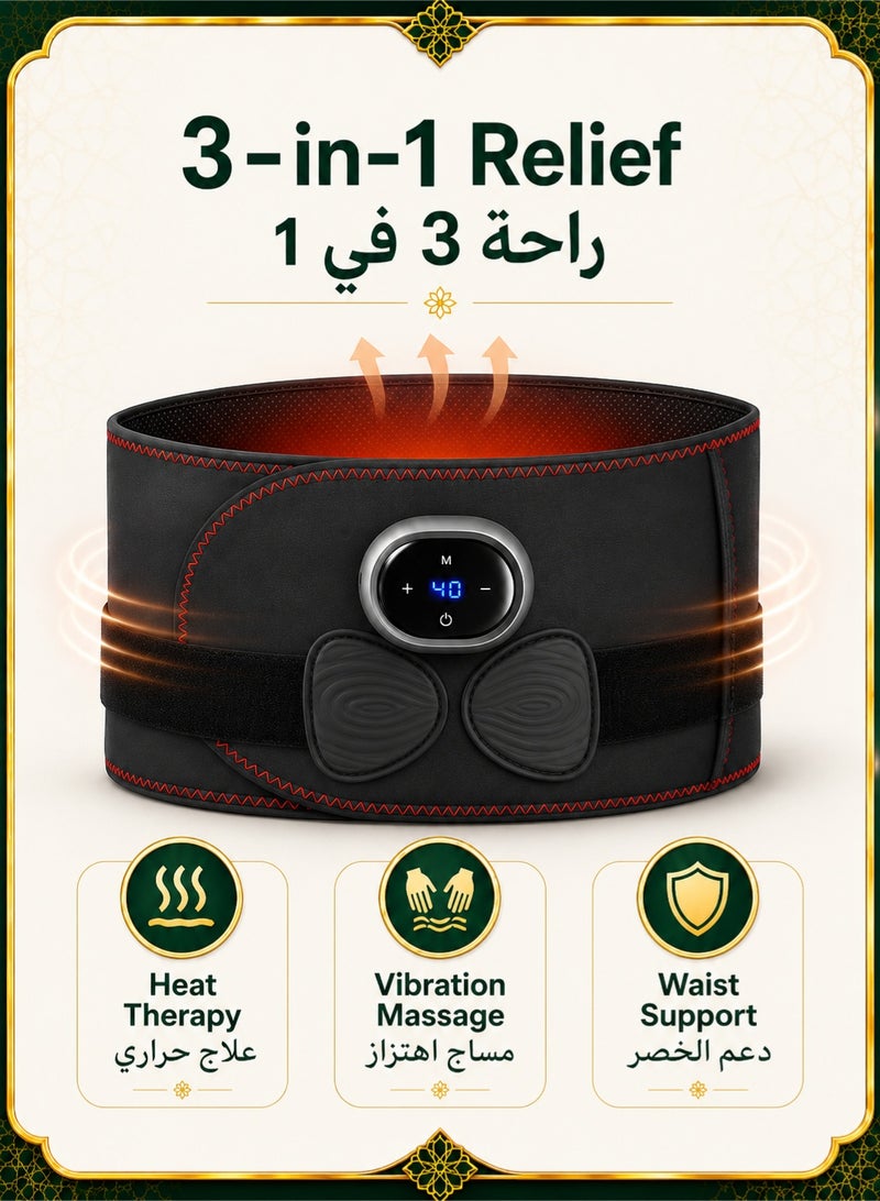 WAKYME Back Massager with Heat, Lumbar Support Belt for Pain Relief, 3 Vibration Modes & 5 Heating Levels, Wearable Electric Heating Pad for Waist, 1800mAh Battery Portable - Image 2