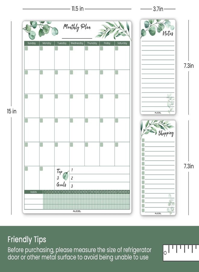 ALEZEL Magnetic Dry Erase Calendar for Fridge, Greenery Monthly Fridge Calendar Whiteboard Set - Vertical Monthly Calendar for Refrigerator, Grocery & to Do List White Board, 3 Markers + Eraser - Image 4