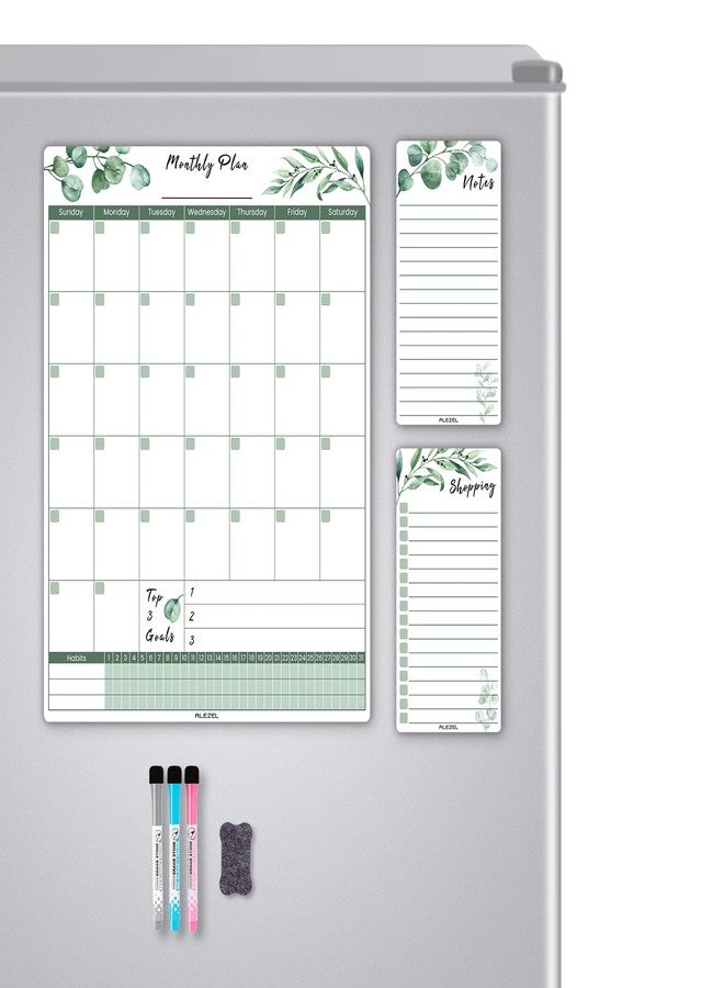 ALEZEL Magnetic Dry Erase Calendar for Fridge, Greenery Monthly Fridge Calendar Whiteboard Set - Vertical Monthly Calendar for Refrigerator, Grocery & to Do List White Board, 3 Markers + Eraser - Image 1